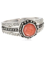 Judith Jack "Mini Octagons" Sterling Silver, Coral and Marcasite Stone Ring