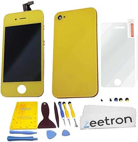 Zeetron Front Screen Digitizer LCD Assembly and Back Door for iPhone 4S (AT&amp;T Verizon Sprint) - Yellow + Premium Tools + Screen Protector + Cloth