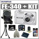 Olympus FE-340 8MP 5X 2.7 in. LCD Digital Camera Silver + Kit
