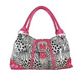 Animal Print Rhinestone Buckle Handbag Hot Pink Trim