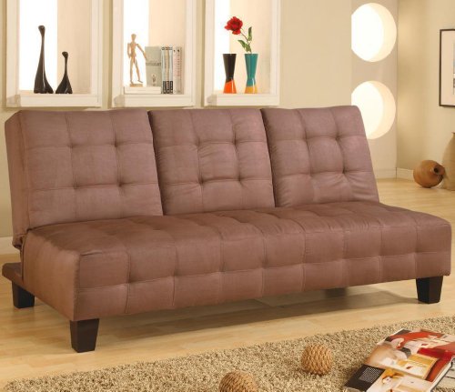 Button Tufted Tan Microfiber Sofa Bed