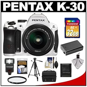 2013 Digital Cameras Best Buy : Pentax K-30 Weather Sealed Digital SLR Camera with DA L 18-55mm Lens (White) with 32GB Card + Case + Battery + Flash + Tripod + Filter + Accessory Kit Reviews