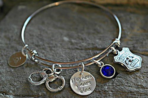 Police Wife Bracelet - Police Bracelet - Police Girlfriend Bracelet - My Hero Wears Blue - Police Jewelry - Cop Bracelet - Handcuffs