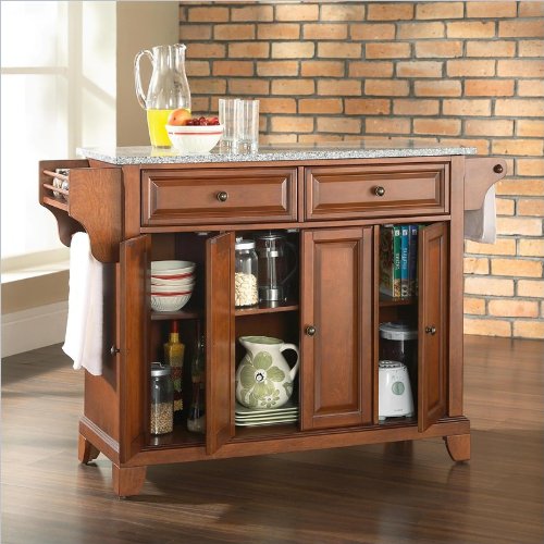 Crosley Furniture Newport Solid Granite Top Kitchen Island in Classic Cherry Finish On Sale