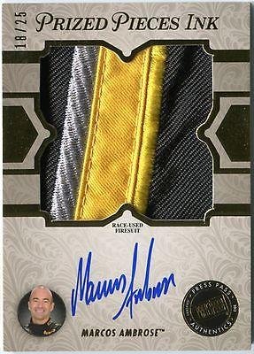 Marcos Ambrose 2013 Press Pass Showcase Prized Pieces Ink AUTOGRAPH FIRESUIT /25 - Autographed NASCAR Cards