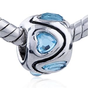 Buy Heart Shaped March Birthstone European Charm Beads Love - Pandora Bead and Bracelet Compatible by Pugster