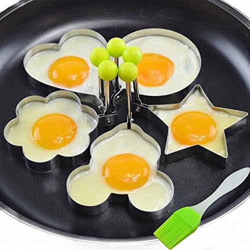 5pcs Nonstick Stainless Steel Omelette Fried Egg Molds Pancake Maker Shape Mold Rings with Oil Brush