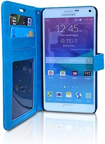 Note 4 Wallet Case - Perfect Fit Quality Leather Magnetic Flip Cover with Card Slots for Your Samsung Galaxy Smartphone - Best Covers for Men, Women, Boys, and Girls - Protect Your Phone (Blue)