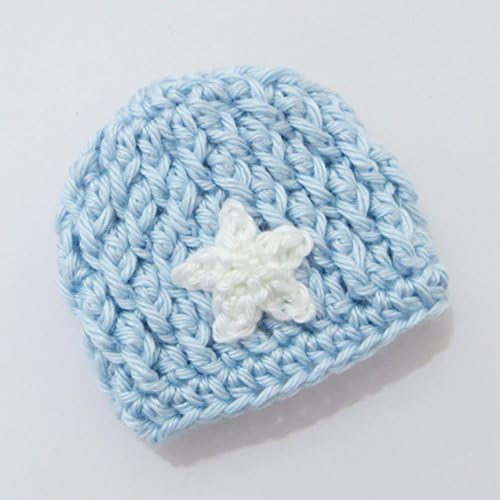 MicroPreemie Hat - Light Blue Handmade Textured Crochet Beanie with White Star