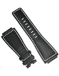 Black Carbon Fiber Style with White-stitch Watchband for Bell & Ross BR01 BR03 Long