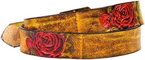 Marakesh Leather Men's Handmade Desert Rose Leather Belt 34 Lemon/Red