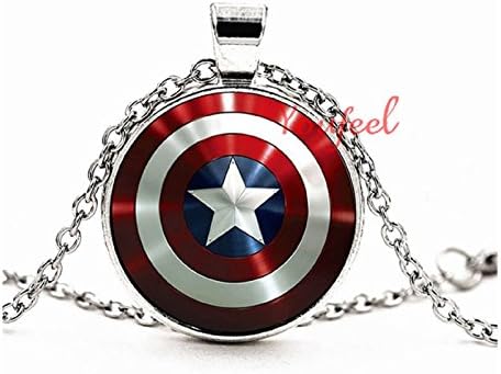 V8 Superman Necklace for Men Golden&amp;Sliver Five-pointed Star America Captain Shield Shape Hero Pendants Men Necklaces (Silver)