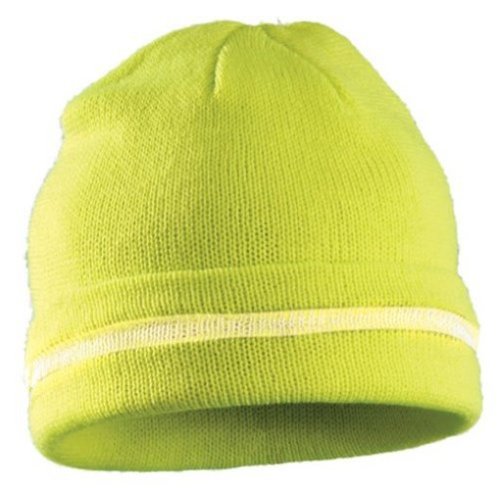Hi Vis Knit Cap, Silver Reflective Stripe, One Size, Yellow