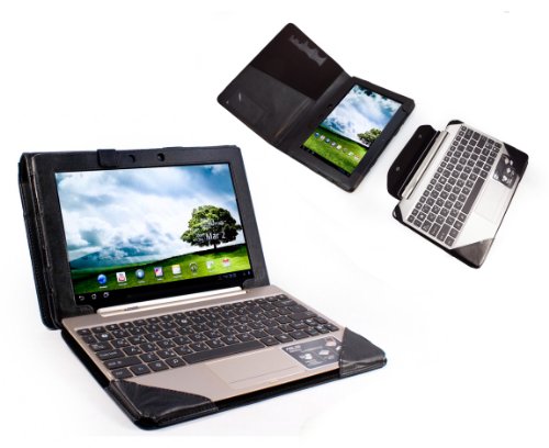 Tuff-Luv Ledertasche + Tastatur Tasche für Asus Transformer Prime TF201 / TF300 / TF700 - schwarz