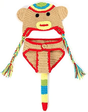 Elee Baby Monkey Photography Prop Costume Outfit Hat &Diaper Cover (#2Brown)