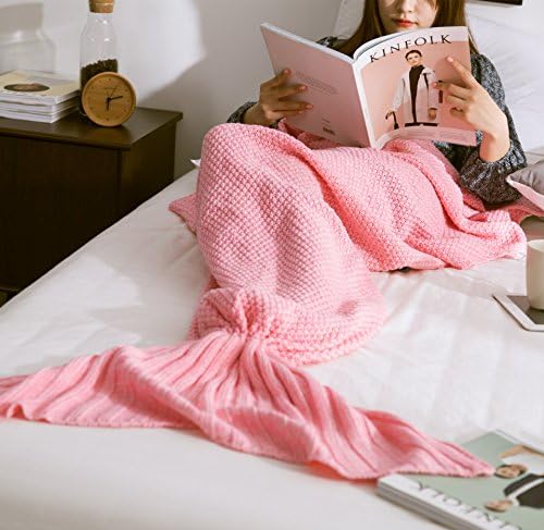 YKALF Home Decor Christmas gift for Handcrafted All Seasons Soft Warm Knitted Mermaid Tail Blanket Living Room Sleeping Bag for Adults / Kids ,Assorted Size (57"28", Pink)