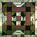 9.75" Stained Art Glass GREEK CROSS Quilt Block Pattern Collectible Green, Violet Window Panel