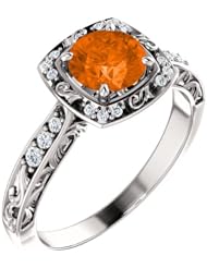 18K White Gold 6.00mm Round Cut Madeira Citrine and Diamond Ring -- LIFETIME WARRANTY
