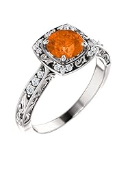 18K White Gold 6.00mm Round Cut Mexican Fire Opal and Diamond Ring -- LIFETIME WARRANTY