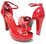 Rockabilly Red Patent Peep Toe Platform Shoes Bows