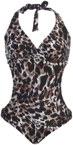 Marina West Women's Curved Waist Halter Monokini Swimsuit Swimsuit (X-Large, WILD CAT)