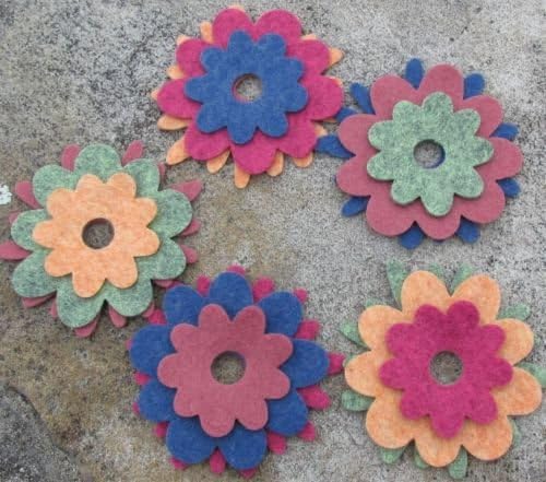 15 Wool Blend Die Cut Applique Flowers - Winter Peacock Craft Fabric Felt Size 1.5" to 2.5"