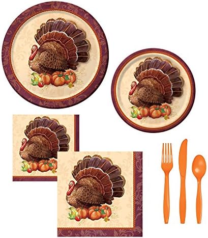 Thanksgiving Dinnerware Set for 8 ~ Plates, Napkins, Cutlery