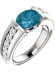 14K White Gold 9.00x7.00mm Oval Cut London Blue Topaz and Diamond Ring -- LIFETIME WARRANTY