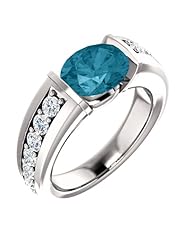 18K White Gold 9.00x7.00mm Oval Cut London Blue Topaz and Diamond Ring -- LIFETIME WARRANTY