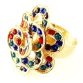 Rainbow Vintage Triple Flower Rhinestone Crystal Adjustable Cocktail Ring