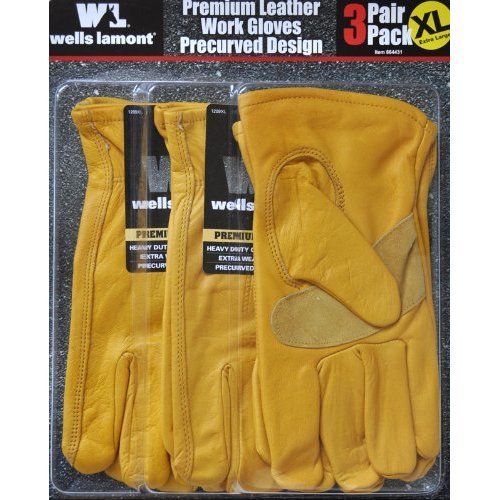 Premium Leather Work Gloves Precurved Design 3 Pack - Extra Large XL