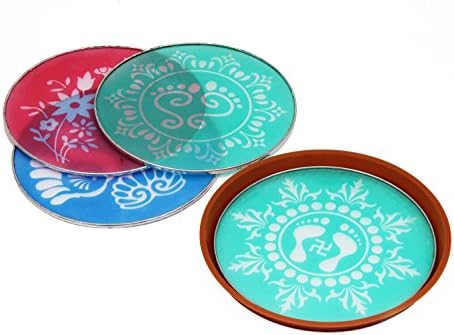 Designer Stencil Floor Art Décor Set of 8 with Traditional Indian Motifs & Patterns Festive Party Decorations with free gift by PIHUZSTORE