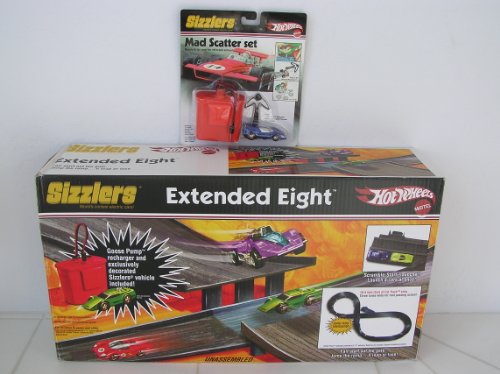Hot Wheels Sizzlers Extended Eight Figure 8 Track Set Bundle. Bundle includes 1 Extra Car & 1 Extra Charger. The Hotwheels Sizzler track set includes 1 sizzler car and 1 Juice Machine charger. In addtion you get: 1 Mad Scatter set which includes 1 Blu