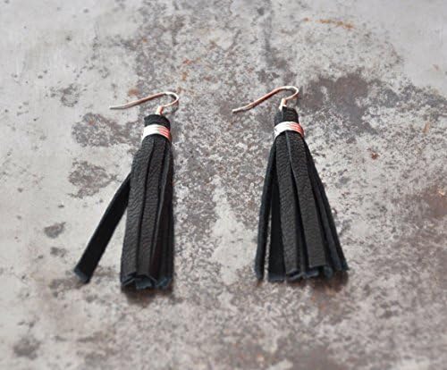 Black leather tassels earrings
