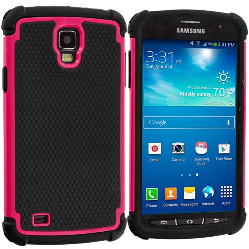Galaxy S4 Active Case, TechSpec(TM) Black / Hot Pink Hybrid Rugged Grip Shockproof Case Cover for Samsung Galaxy S4 Active i537