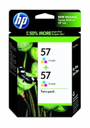 HP 57 Tri-Color Ink Cartridge in Retail Packaging, Twin Pack