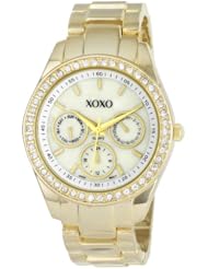 XOXO Womens XO5302A Rhinestone-Accented Gold-Tone Bracelet Watch