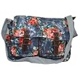 Vintage Rose Print Laminate Saddle Crossbody Bag in Denim Floral Print'