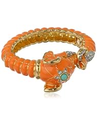 Kenneth Jay Lane Gold and Coral Enamel Turquoise Elephant Bracelet, 10"