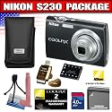 Nikon Coolpix S230 10MP Digital Camera with 3x Optical Zoom and 3 inch Touch Panel LCD (Jet Black) Package