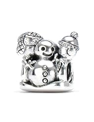 Bella Fascini Making A Snowman - SNOW DAY FUN - Cole Collection - Solid 925 Sterling Silver European Charm Bracelet Bead - Compatible Brands: Authentic Pandora, Chamilia, Moress, Troll, Ohm, Zable, Biagi, Kays Charmed Memories, Kohls, Persona & more!