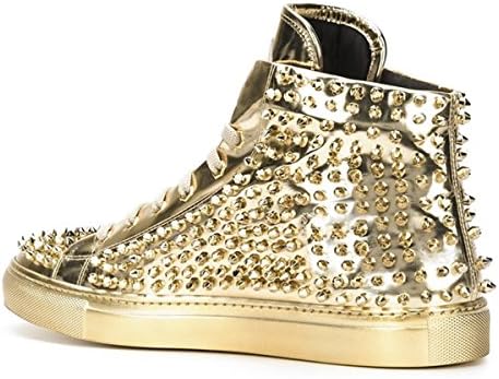FootGift Mens Round Toe Lace-up Spike Stud Decoration High Top Fashion Sneaker Gold US12