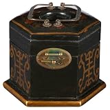 Handmade Oriental Black Leather Gold Prosperity 8" Tissue Box