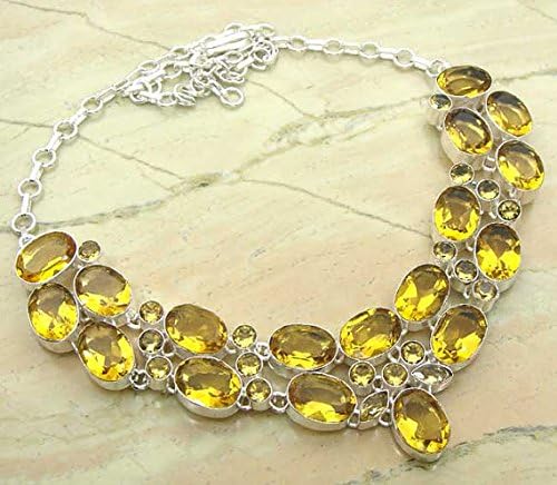 .925 Sterling Silver Overlay Necklace With Genuine Citrine Gemstones