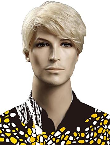 LongOu men's natural lifelike short blond hair straight hair wig