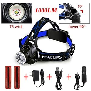 Ultra-Bright Headlamp with Rechargeable Batteries, DLAND LED Light Waterproof Zoomable 3 Modes 1000 Lumens hands-free Headlight Torch flashlight