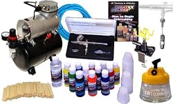 MASTER G22 Multi-purpose Airbrush Kit With Airbrush Depot 1 Year Warranty Tank Compressor and 6 Foot Air Hose Set, Createx Paint, Instructional DVD, Airbrush Holder, Cleaning Pot, Quick-Connector, Mixing Sticks & Cups