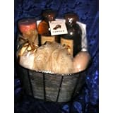 VANILLA AROMATHERAPY BATH, SPA and SHOWER WIRE METAL BASKET COUNTRY HARVEST RUSTIC GIFT SET / Pampering Shower Gel, Relaxing Bubble Bath, Bath Salt, Soap on a Rope Bar, Tender Scrub Loofah Massage Glove, Invigorating Scrub Puff