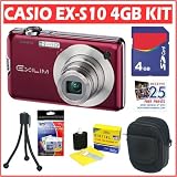 Casio Exilim EX-S10RD 10MP Digital Camera (Red) + 4GB Accessory Kit