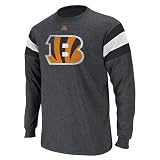 NFL Men's Cincinnati Bengals End Of Line III Adult Long Sleeve Crew Neck Overdyed Tee (Charcoal Heather/White/Black, Small)